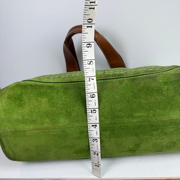 RARE Coach Soho Signature Green Jacquard Tote Satchel Suede Trim F10928 - Picture 6 of 12